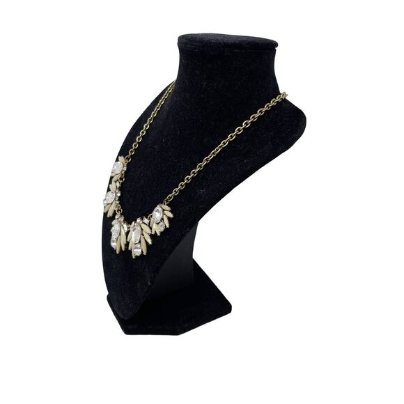 J Crew Gold Tone and Rhinestone Bib Statement Necklace Chainlink Gem Stones - Picture 4 of 6